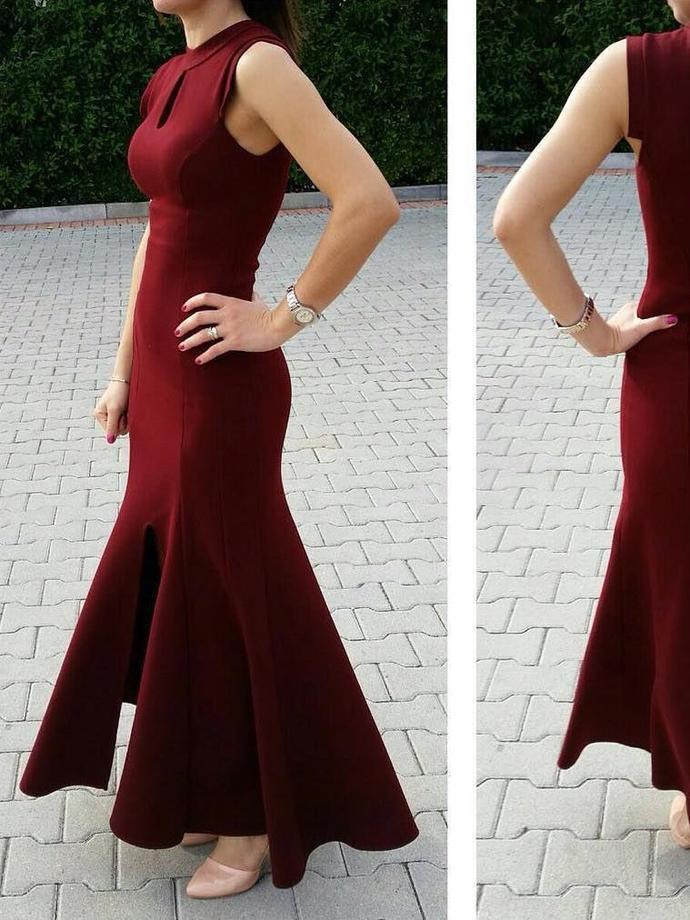 Chic Burgundy Prom Dresses Scoop Sheath/Column Ankle-length Prom Dress/Evening Dress  cg9208