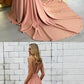 Elegant A-Line High Neck Sleeveless Sweep Train Prom Dresses With Pockets cg943