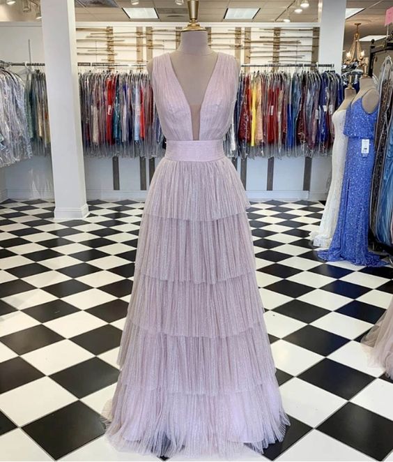 A line v neck tulle long prom dress evening dress   cg9515