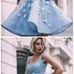 Sky Blue Beaded Appliques Handmade Flowers Stunning Homecoming Dresses cg954