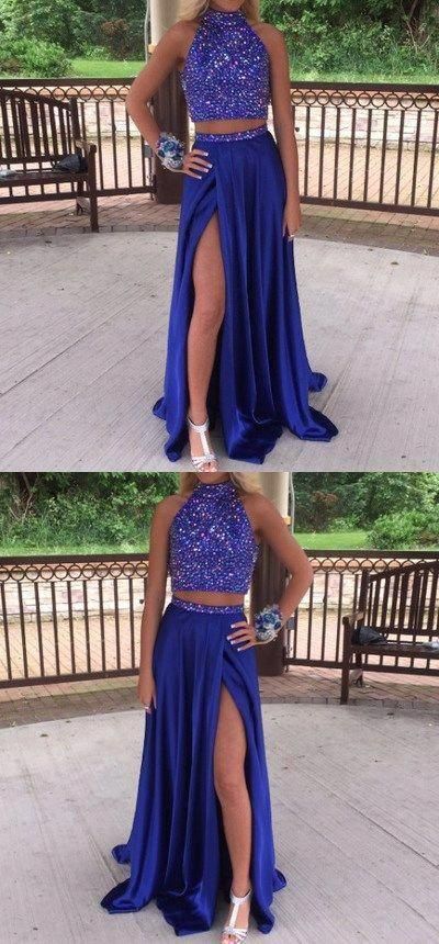 Royal Blue Prom Dress Slit Skirt, Prom Dresses, Evening Gown,Graduation School Party Gown, Winter Formal Dress cg979