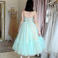 Blue tulle short A line prom dress    nv06