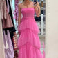 Princess Hot Pink Long Prom Dress Layered Tulle Sleeveless Corset Gown,Evening Dresses   cg24859